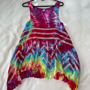 Voile and Lace Trapeze Slip Tie Dye Mini Dress